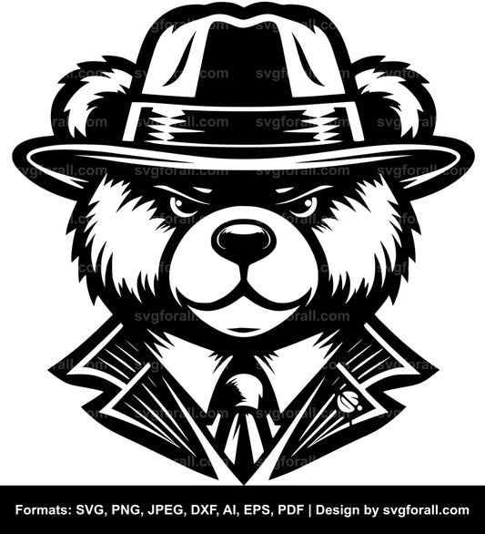 Gangster Bear Black SVG