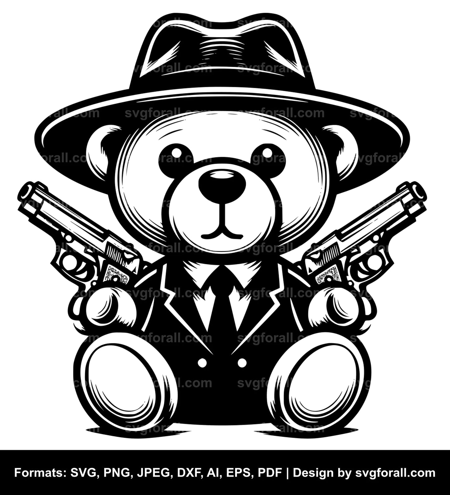 Gangster Teddy Bear Black SVG