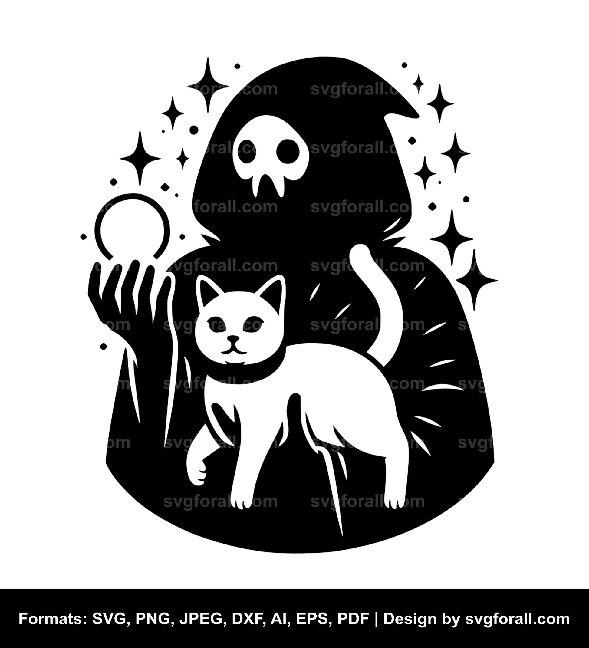 Ghost Holding Cat Black SVG