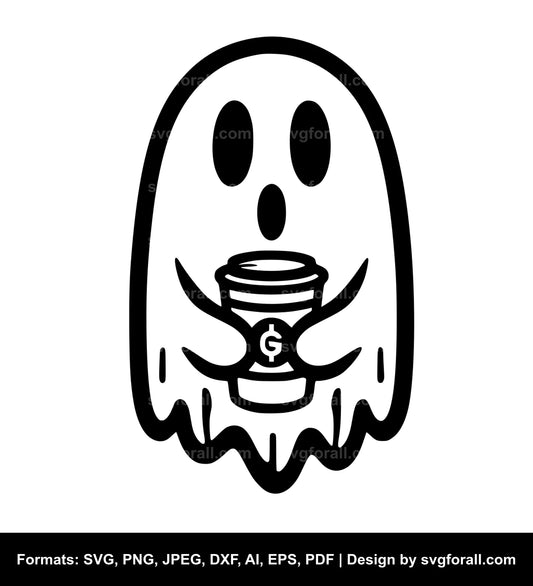 Ghost Holding Coffee Black SVG