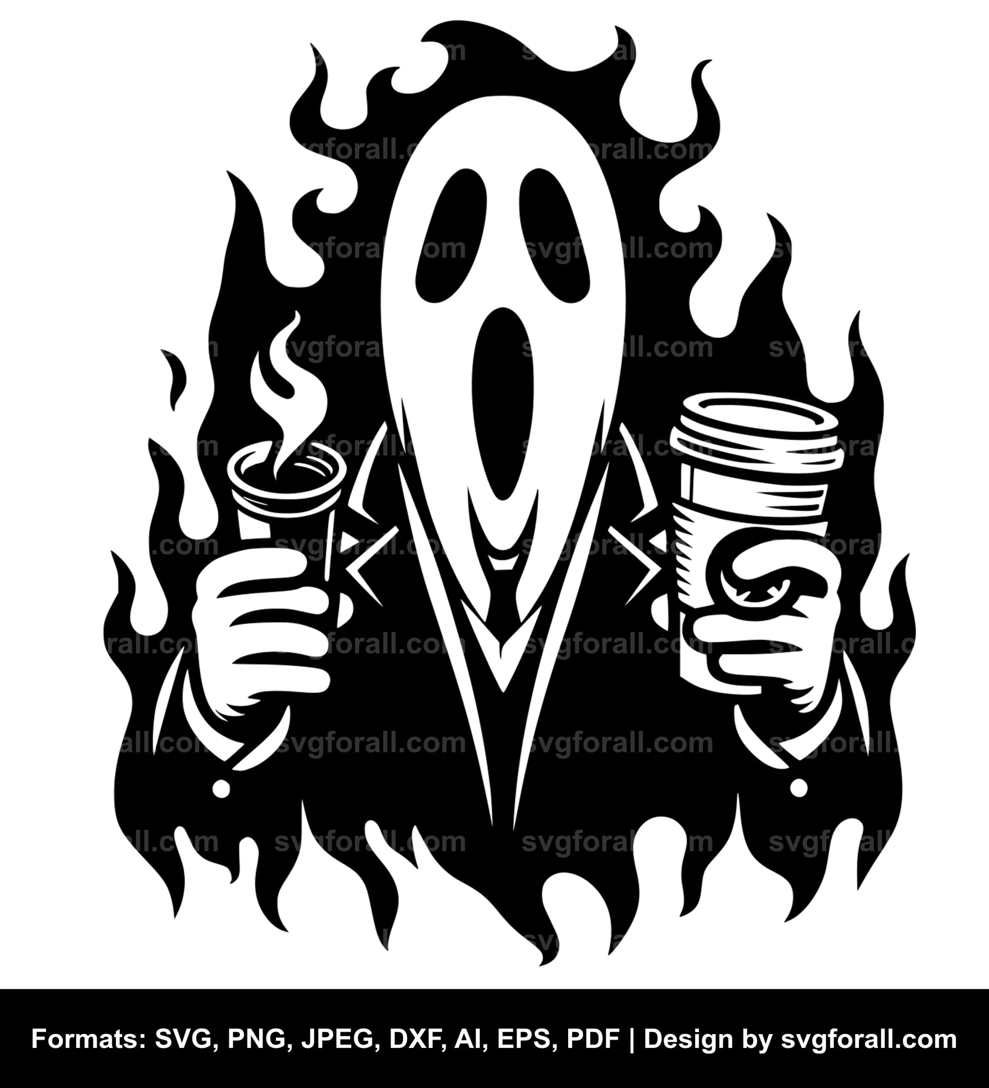 Ghost Holding Coffee SVG PNG