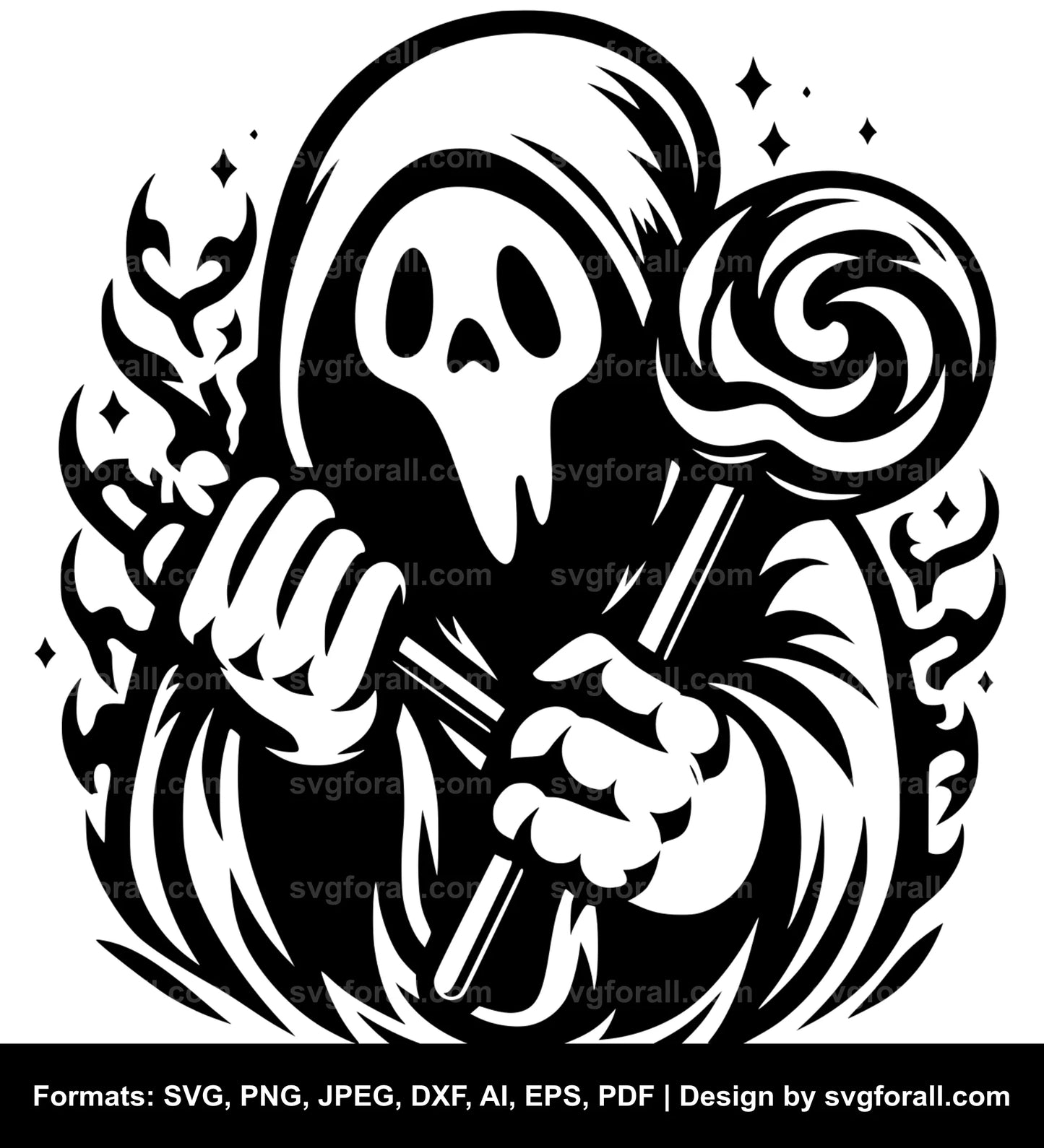 Ghost Holding Lollipop Black SVG