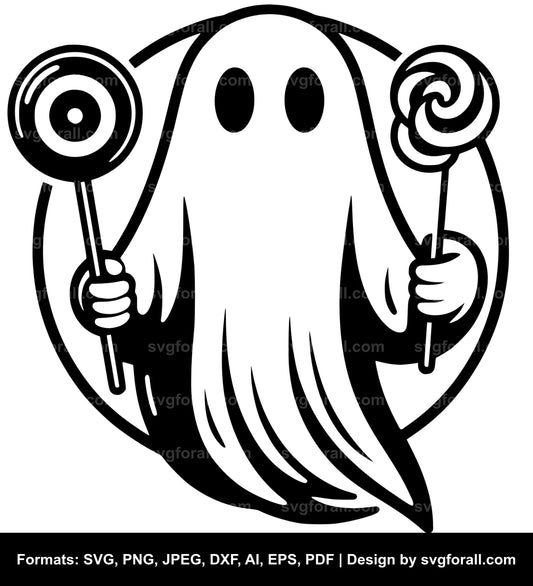 Ghost Holding Lollipop Clipart SVG