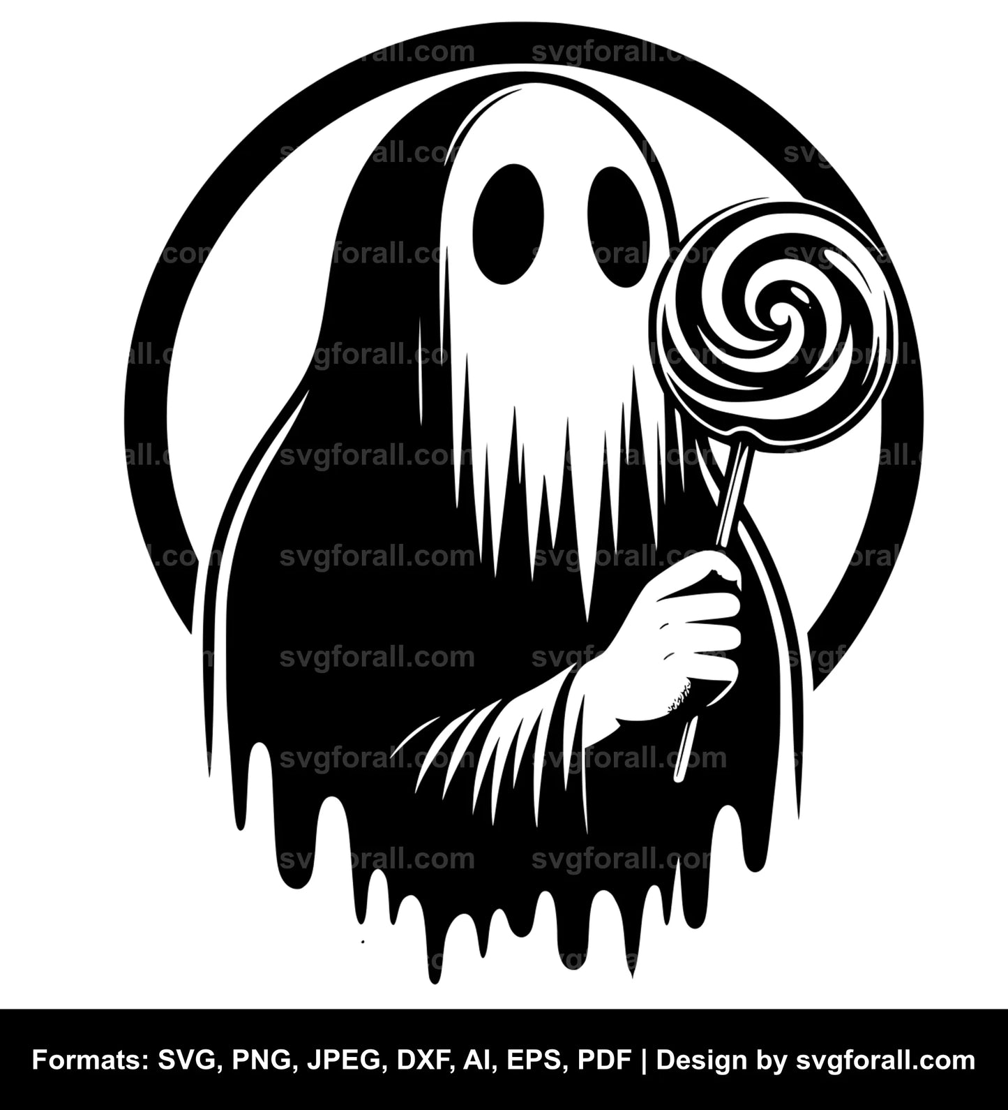 Ghost Holding Lollipop SVG Clip Art