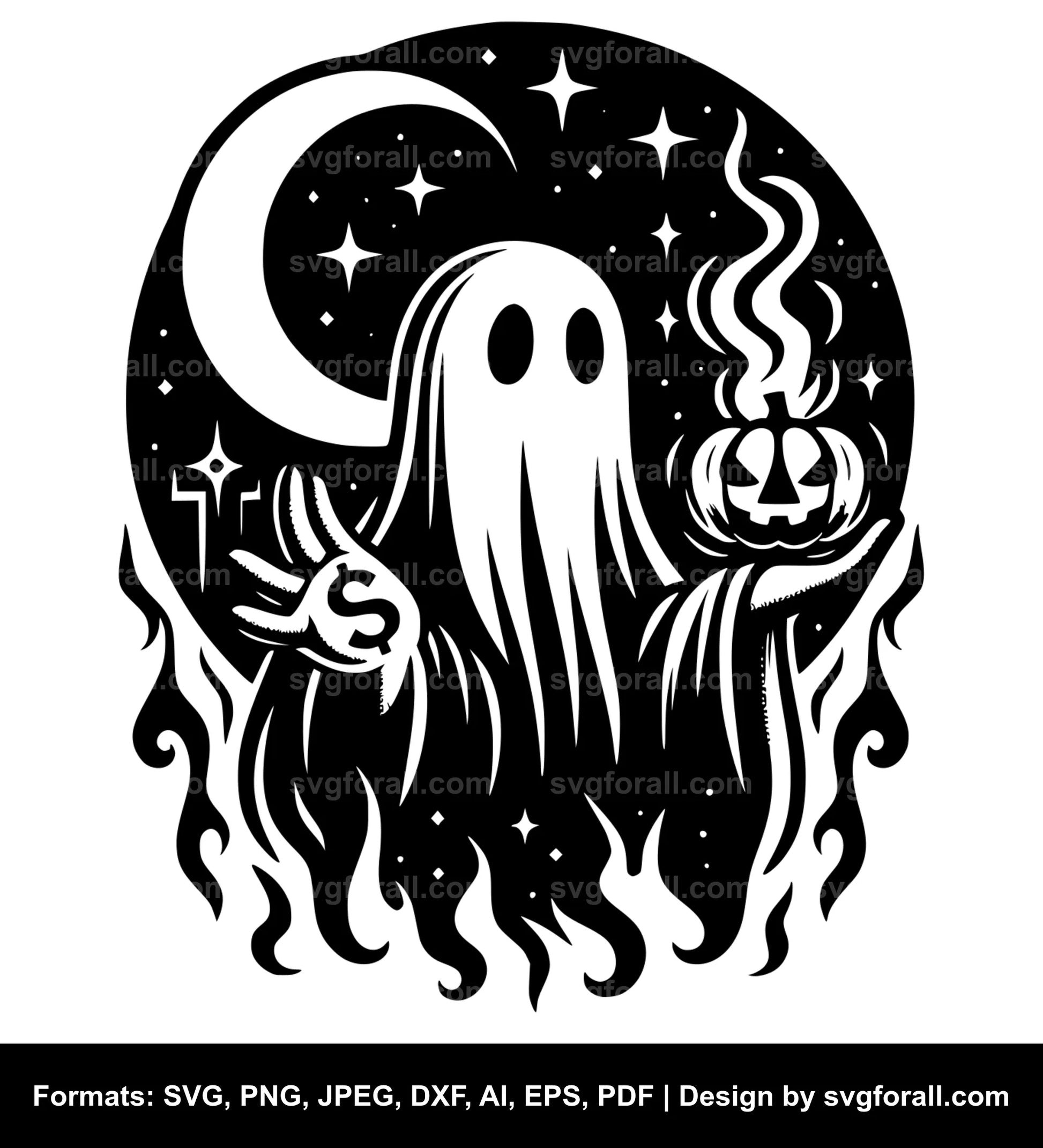 Ghost Holding Pumpkin Black SVG