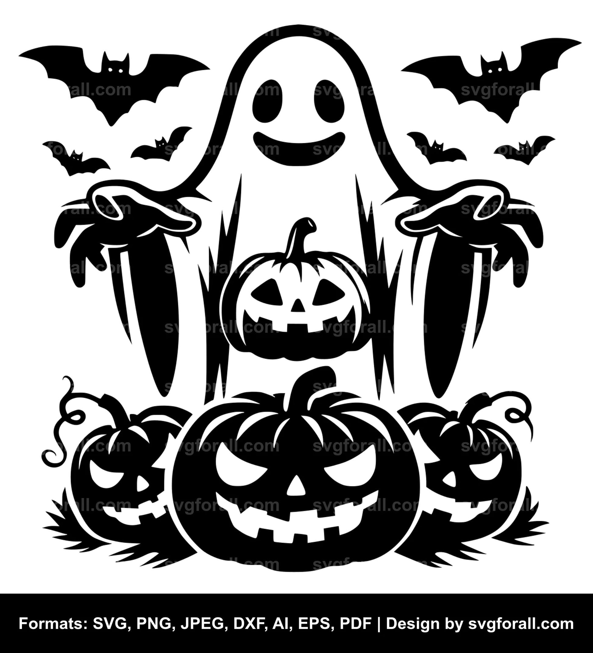 Ghost Holding Pumpkin Clipart SVG