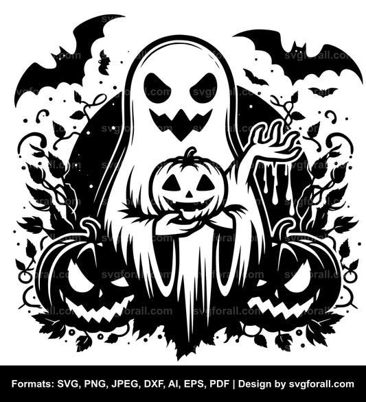 Ghost Holding Pumpkin SVG Clipart