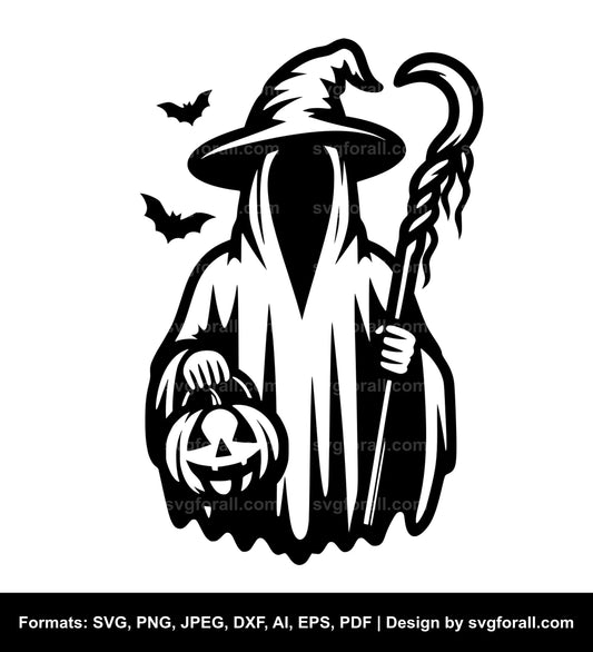 Ghost Holding Pumpkin SVG Design