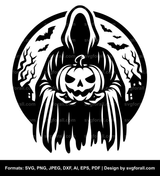 Ghost Holding Pumpkin SVG Download