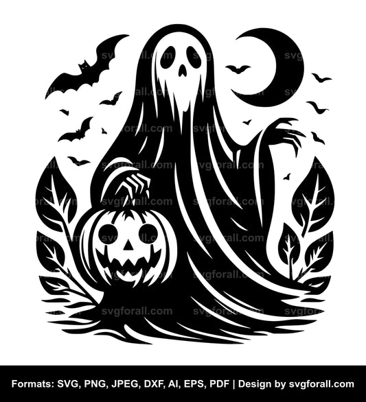 Ghost Holding Pumpkin SVG PNG