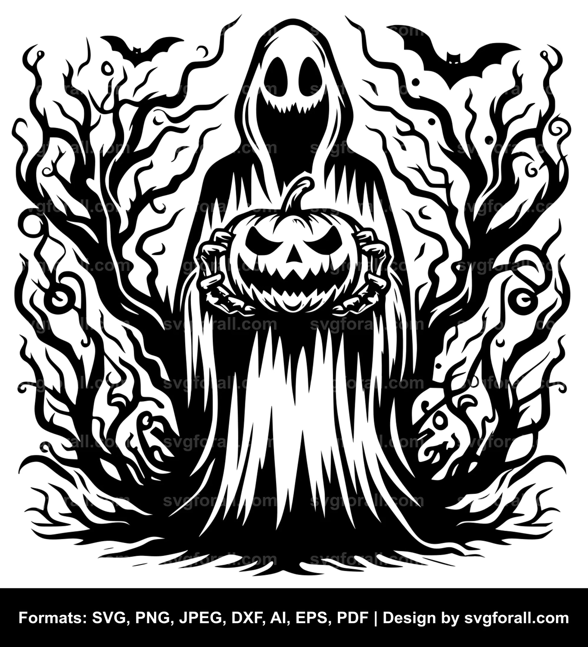 Ghost Holding Pumpkin Vector SVG