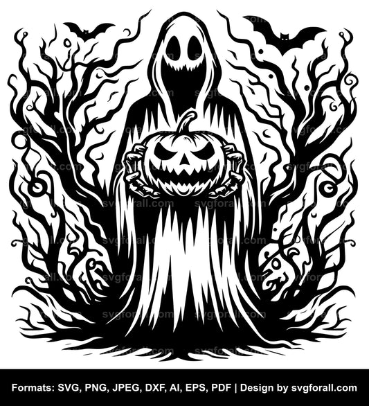 Ghost Holding Pumpkin Vector SVG