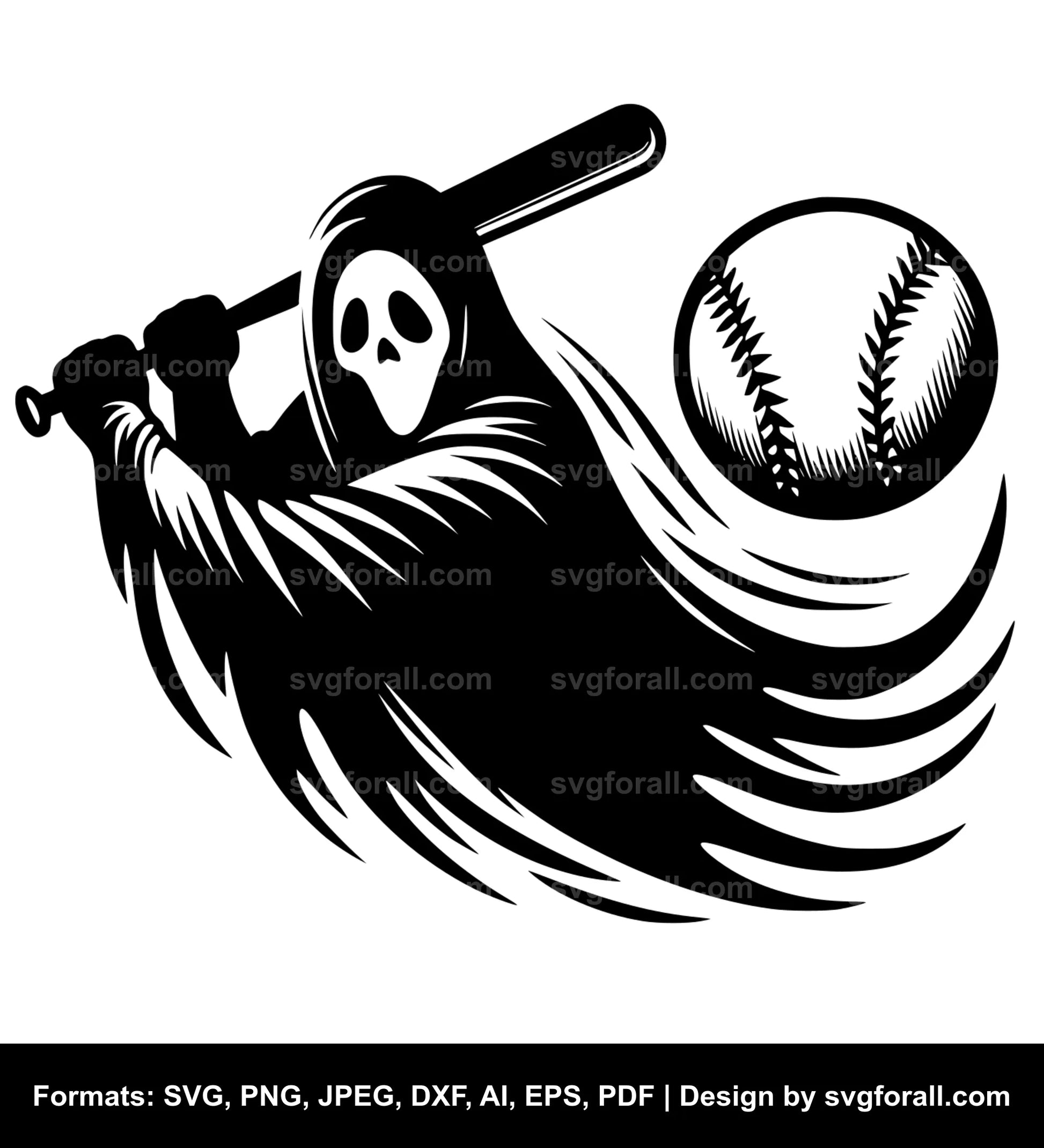 Ghost Playing Baseball Black SVG