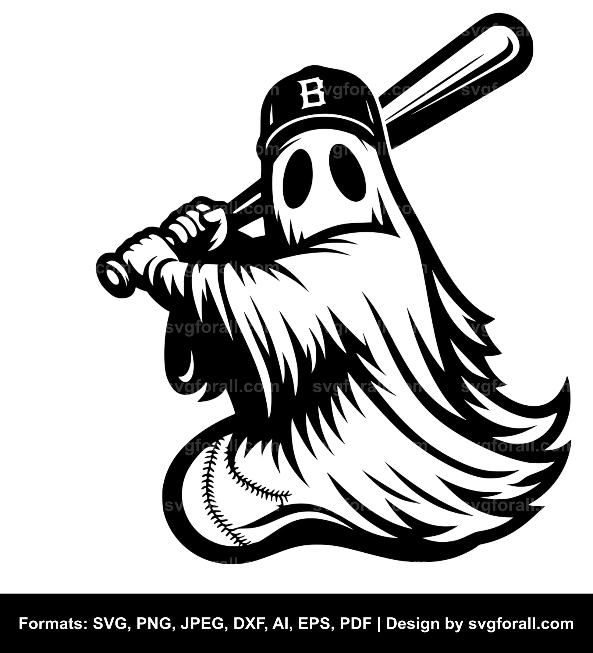 Ghost Playing Baseball SVG Vector