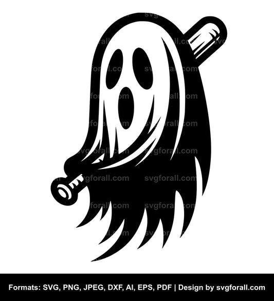 Ghost With Baseball Bat Black SVG