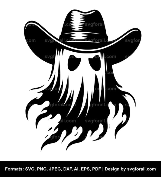 Ghost With Cowboy Hat Black SVG