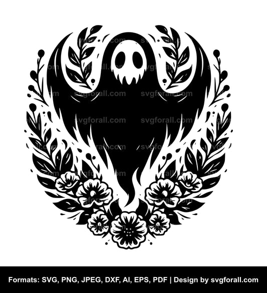 Ghost With Flowers Black SVG