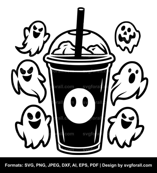 Ghost With Iced Coffee Black SVG