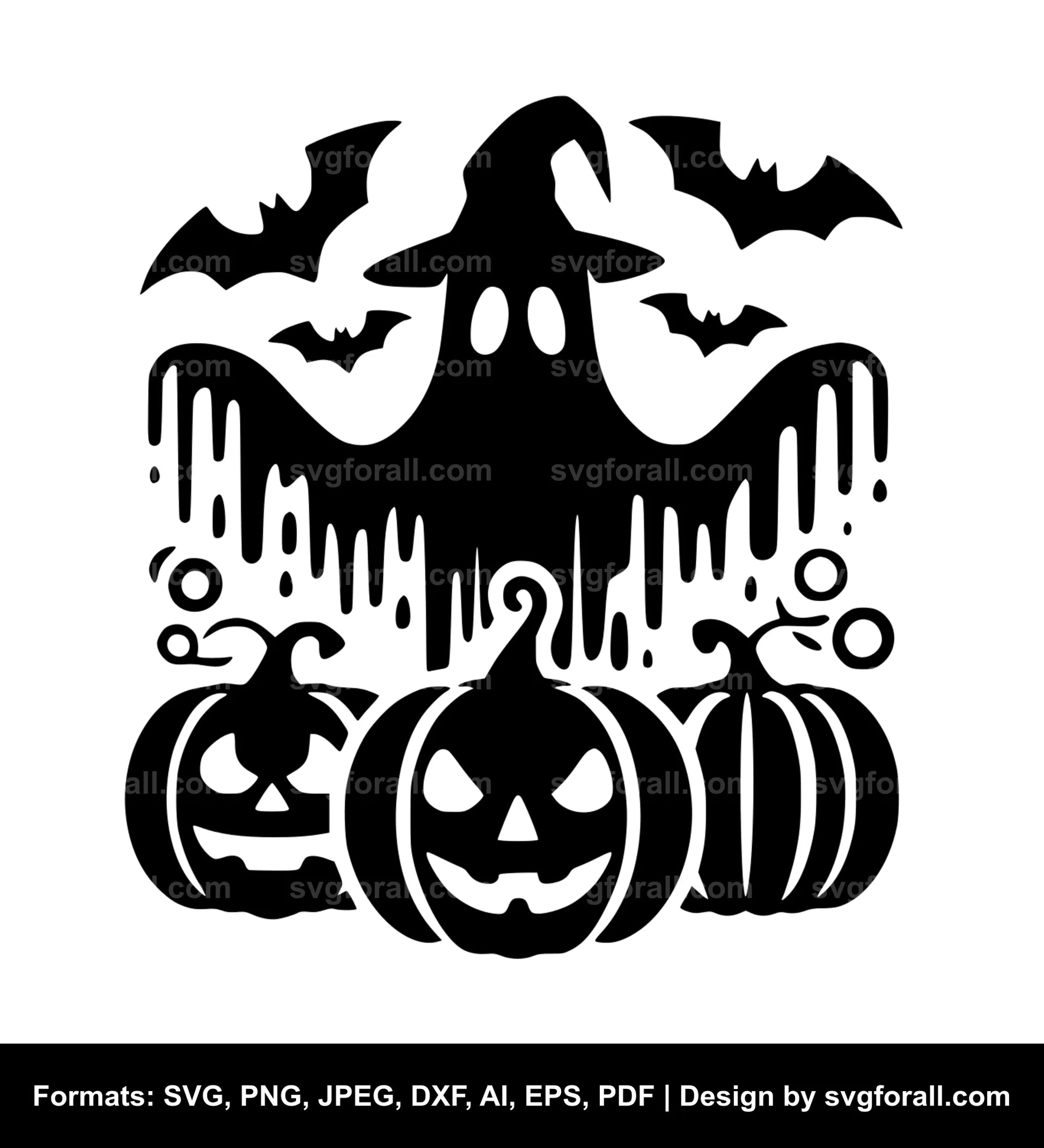 Ghost With Pumpkin Black SVG