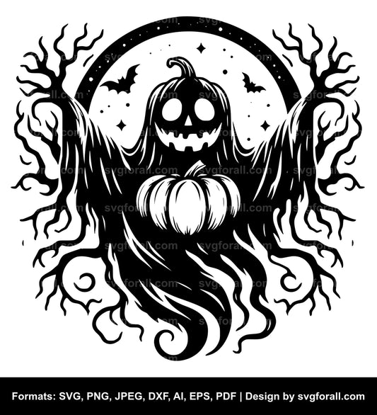 Ghost With Pumpkin SVG PNG