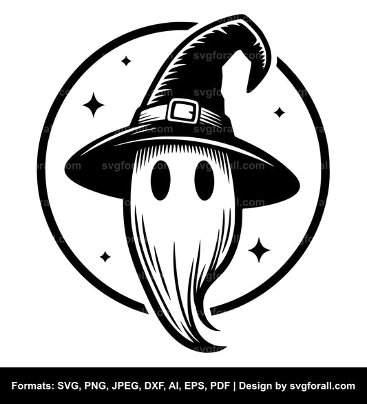 Ghost With Witch Hat Black SVG