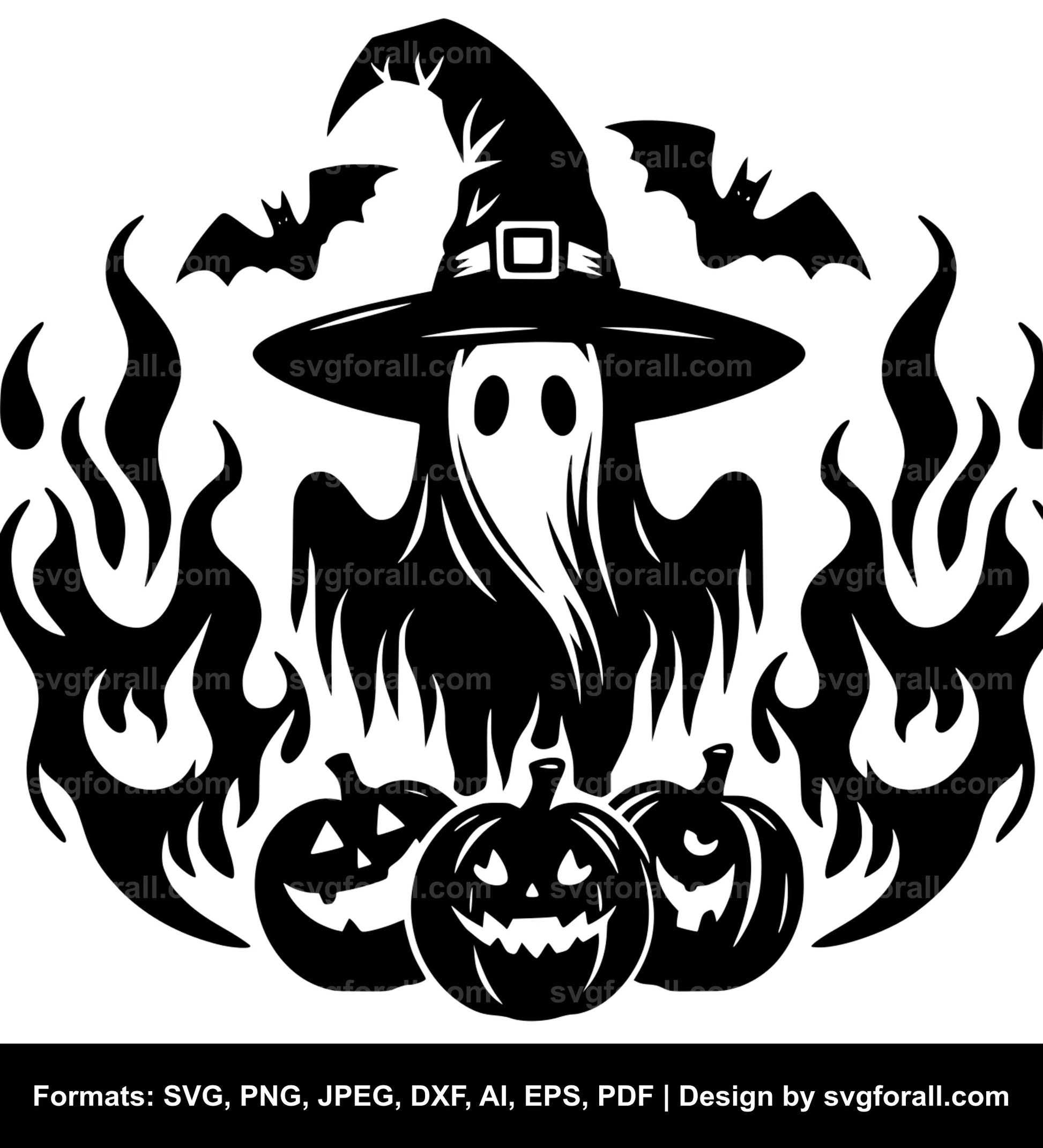 Ghost With Witch Hat SVG Design