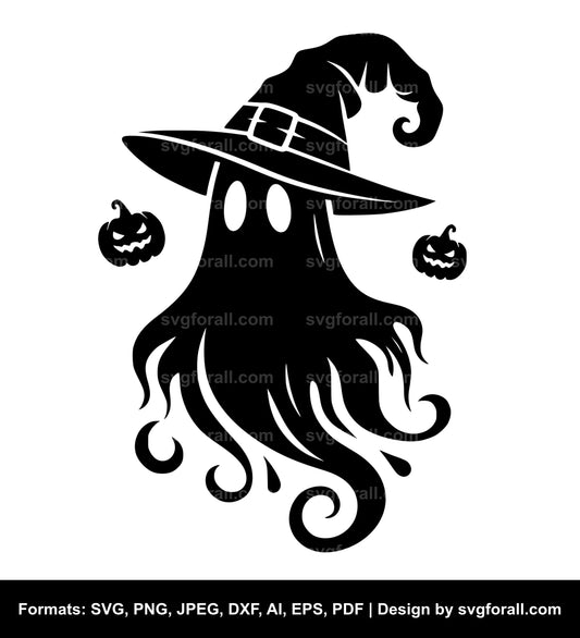 Ghost With Witch Hat Vector SVG