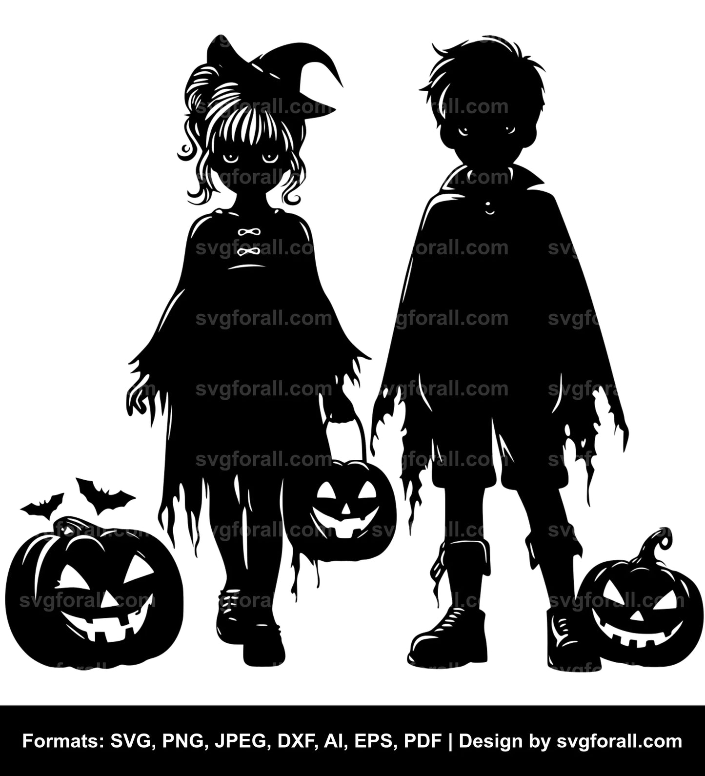 Girl And Boy Halloween Black SVG