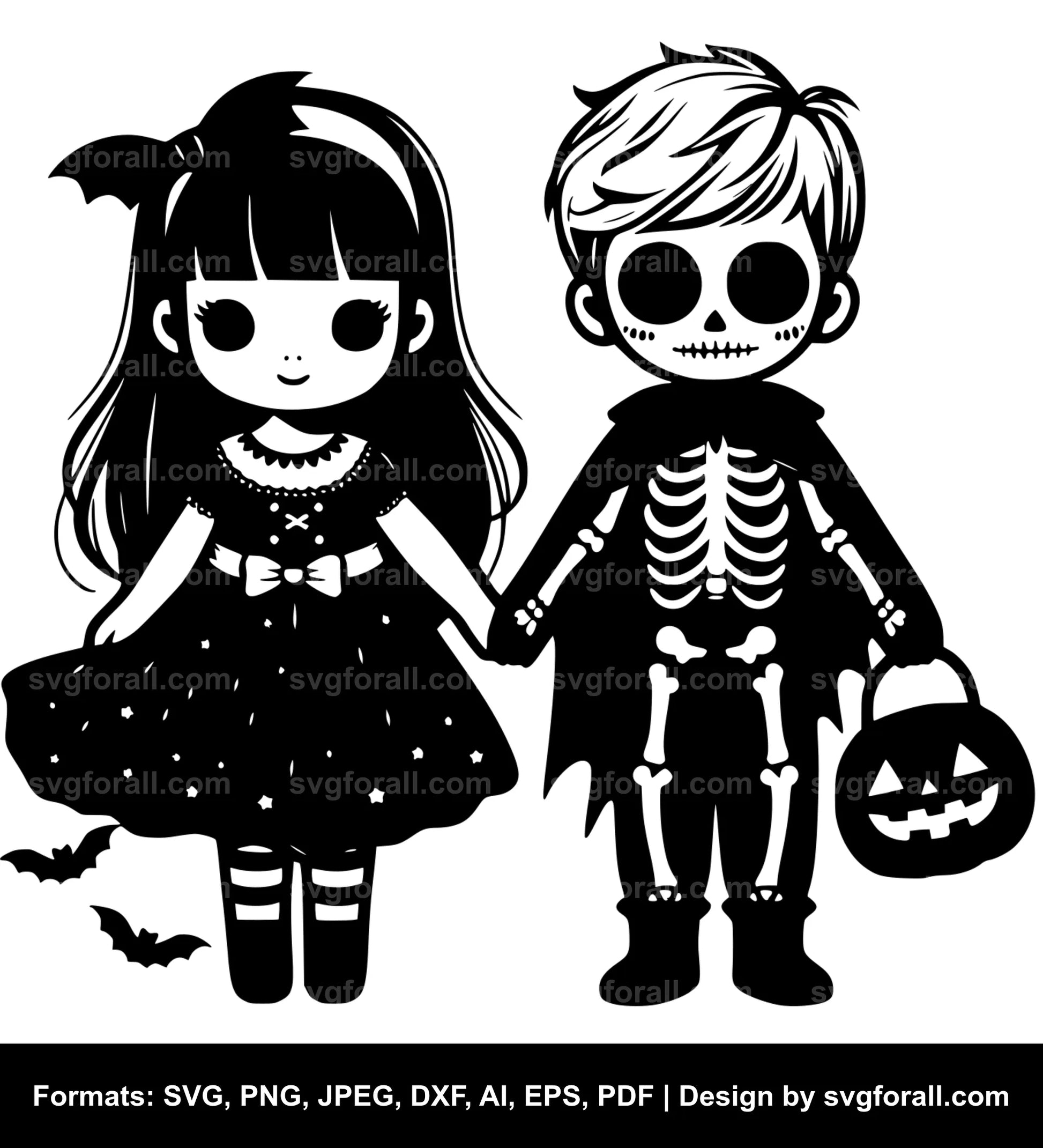 Girl And Boy Halloween SVG PNG