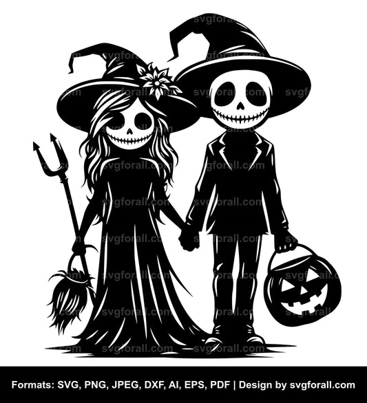 Girl And Boy Halloween SVG Vector