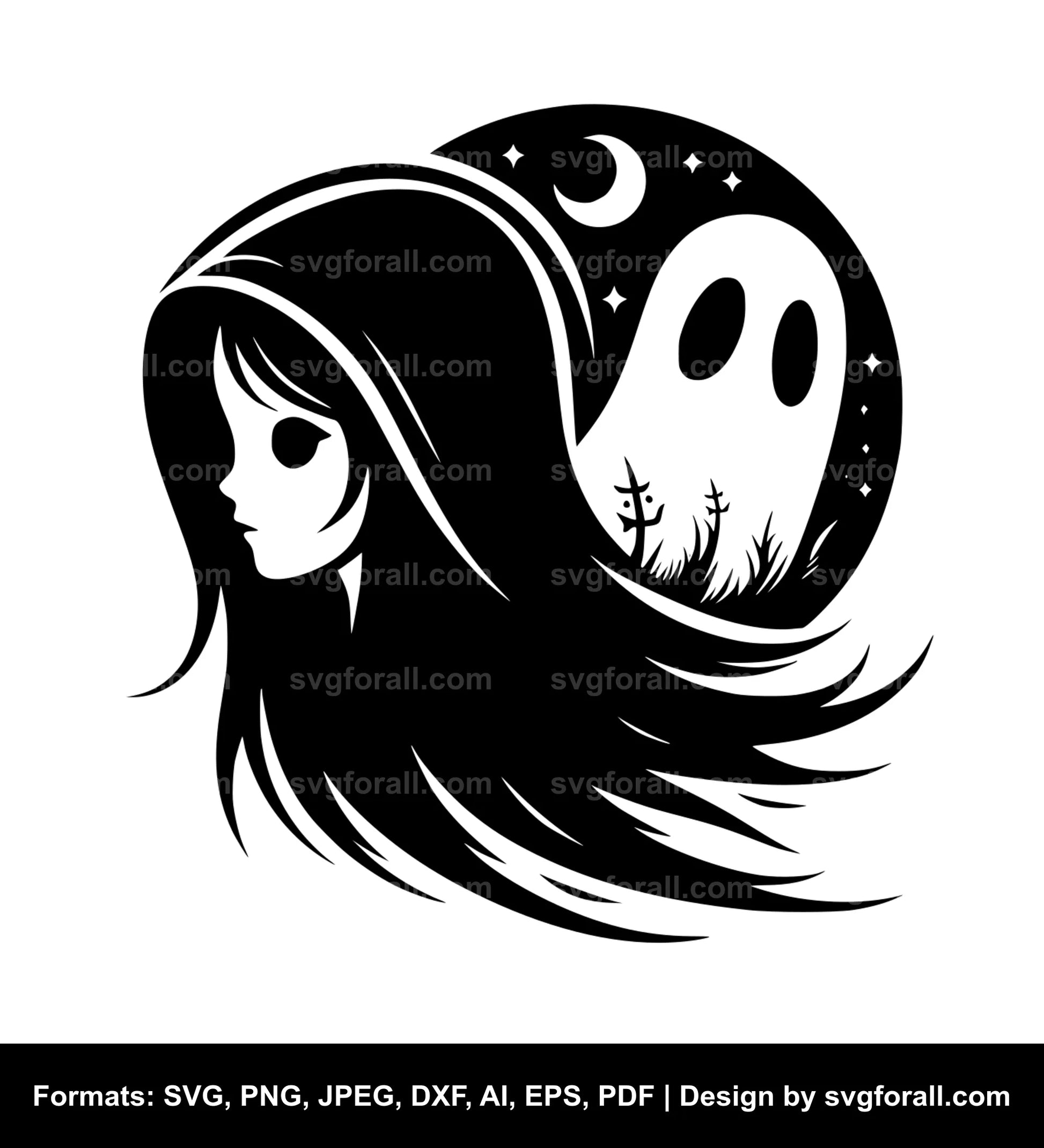 Girl Ghost Black SVG