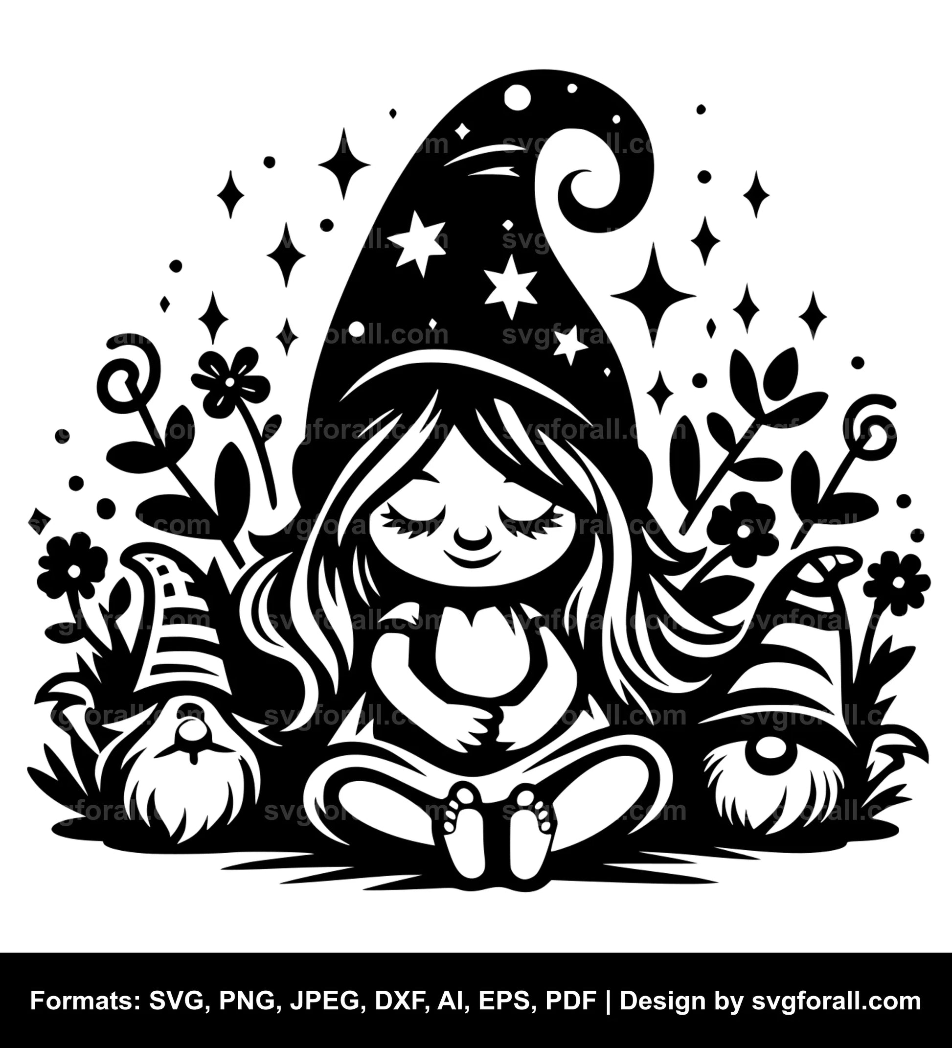 Girl Gnome Black SVG