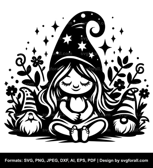 Girl Gnome Black SVG