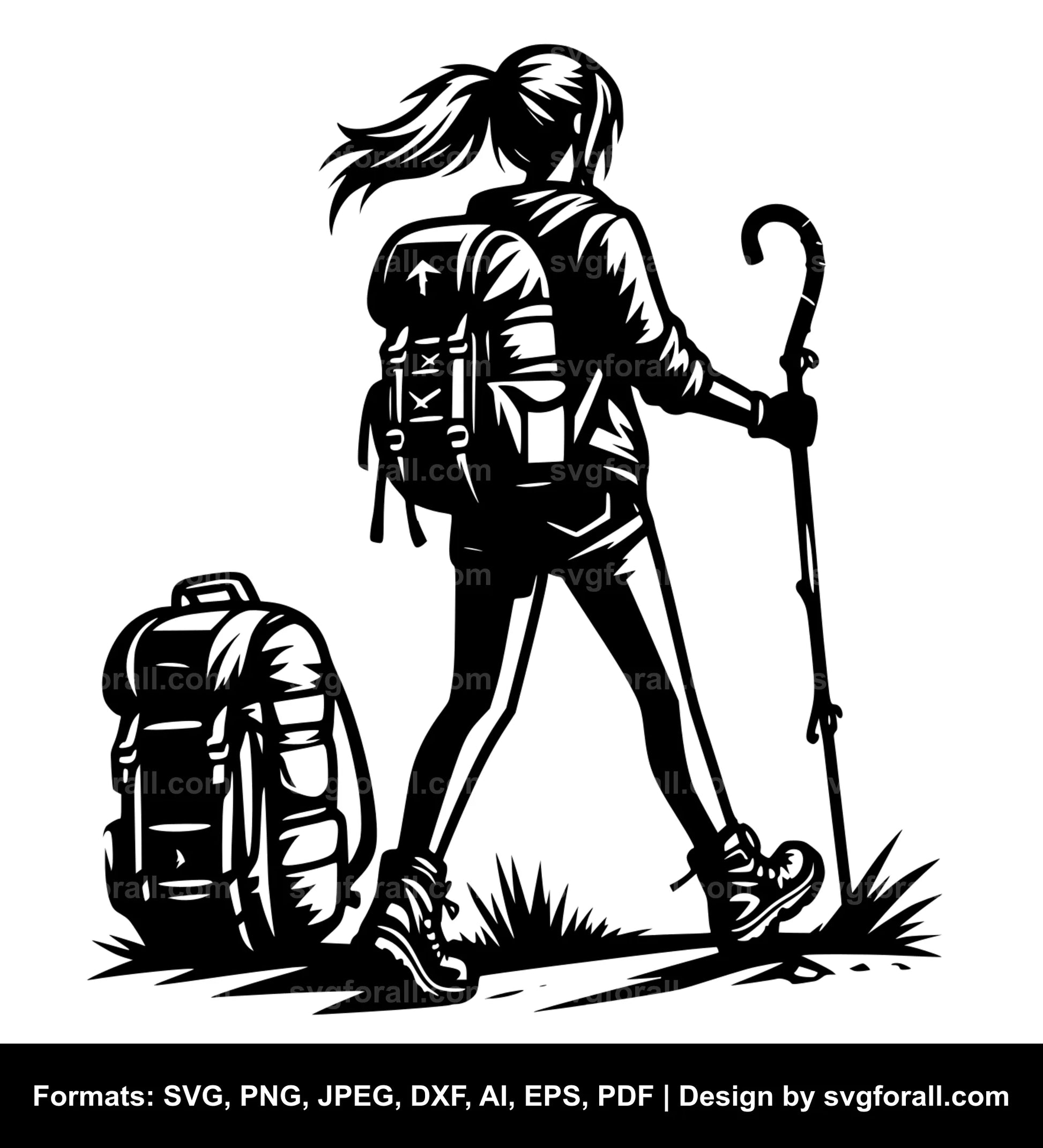 Girl Hiking Black SVG