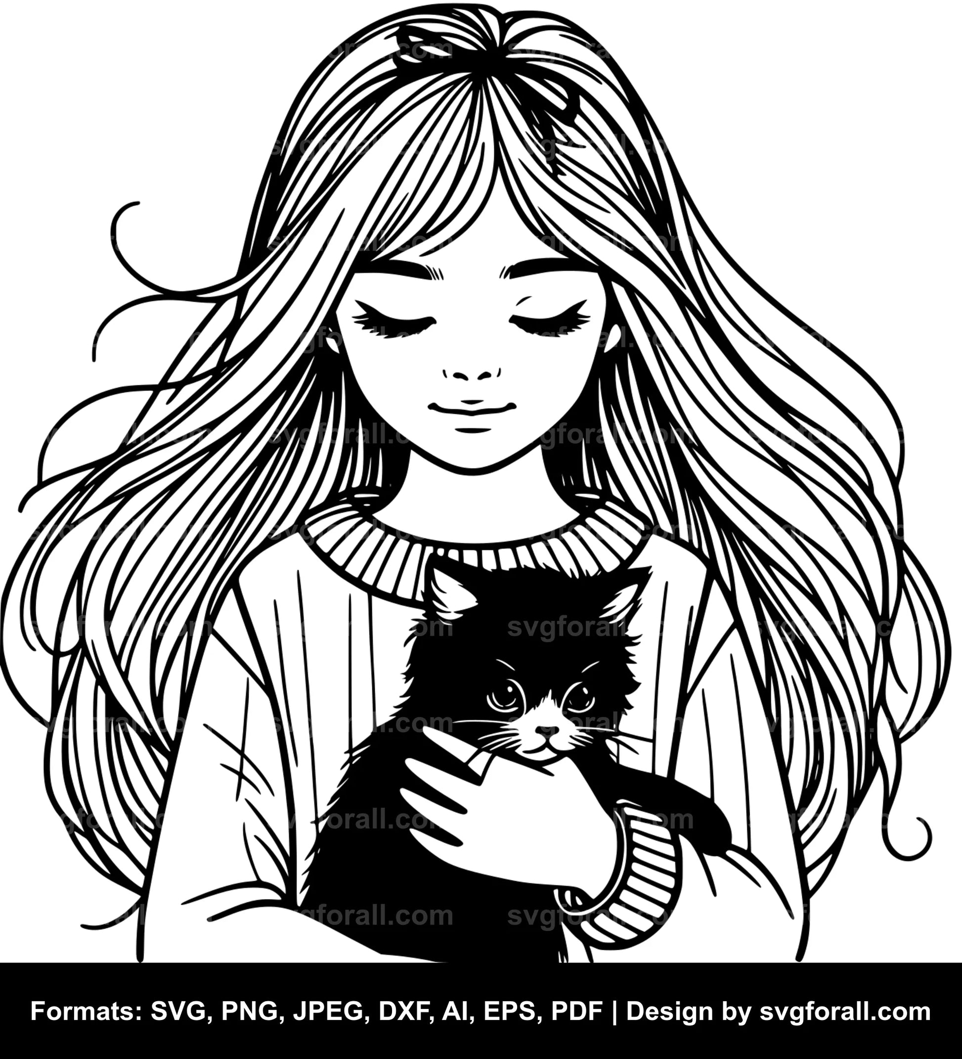 Girl Holding Cat SVG