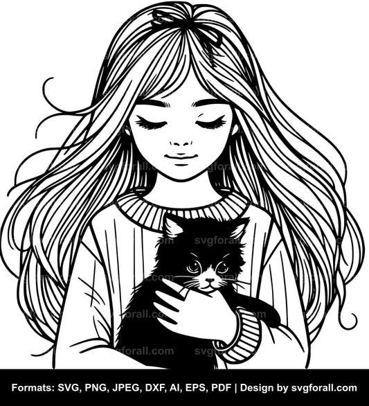 Girl Holding Cat SVG