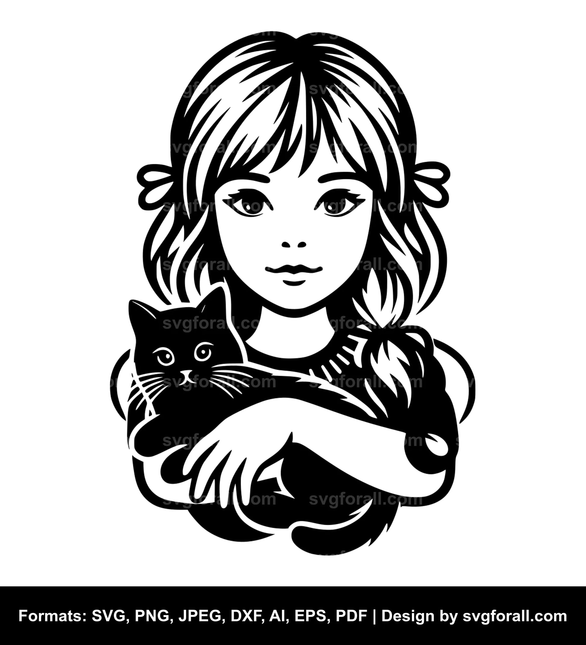 Girl Holding Cat SVG Design