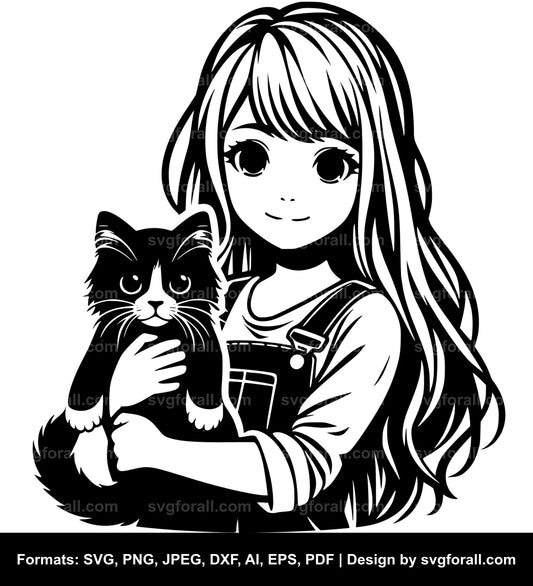 Girl Holding Cat SVG PNG