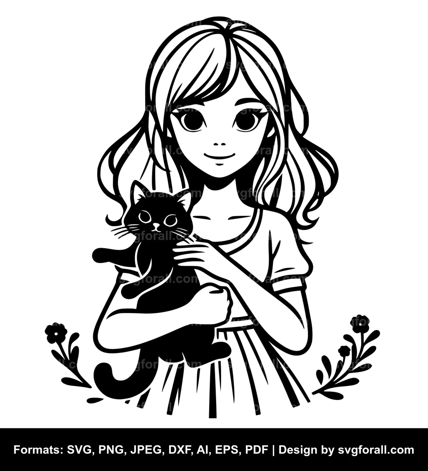 Girl Holding Cat Vector SVG