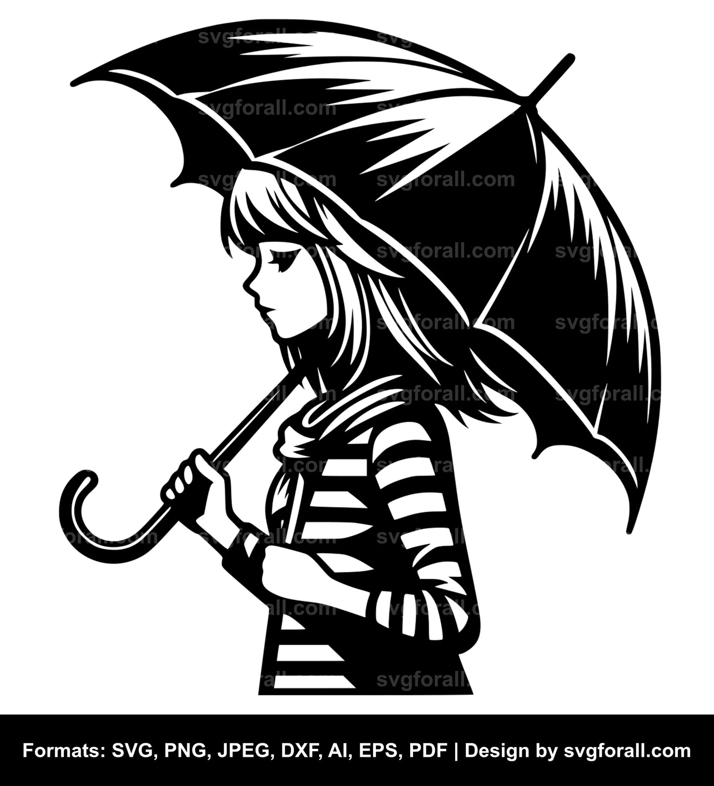 Girl Holding Umbrella Black SVG