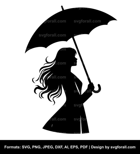 Girl Holding Umbrella SVG File