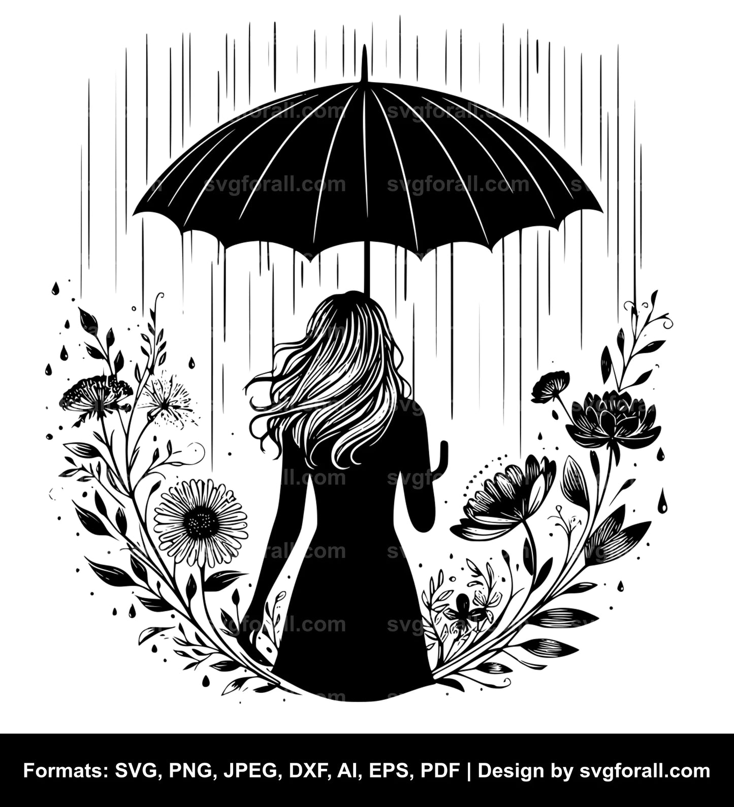 Girl Holding Umbrella SVG PNG