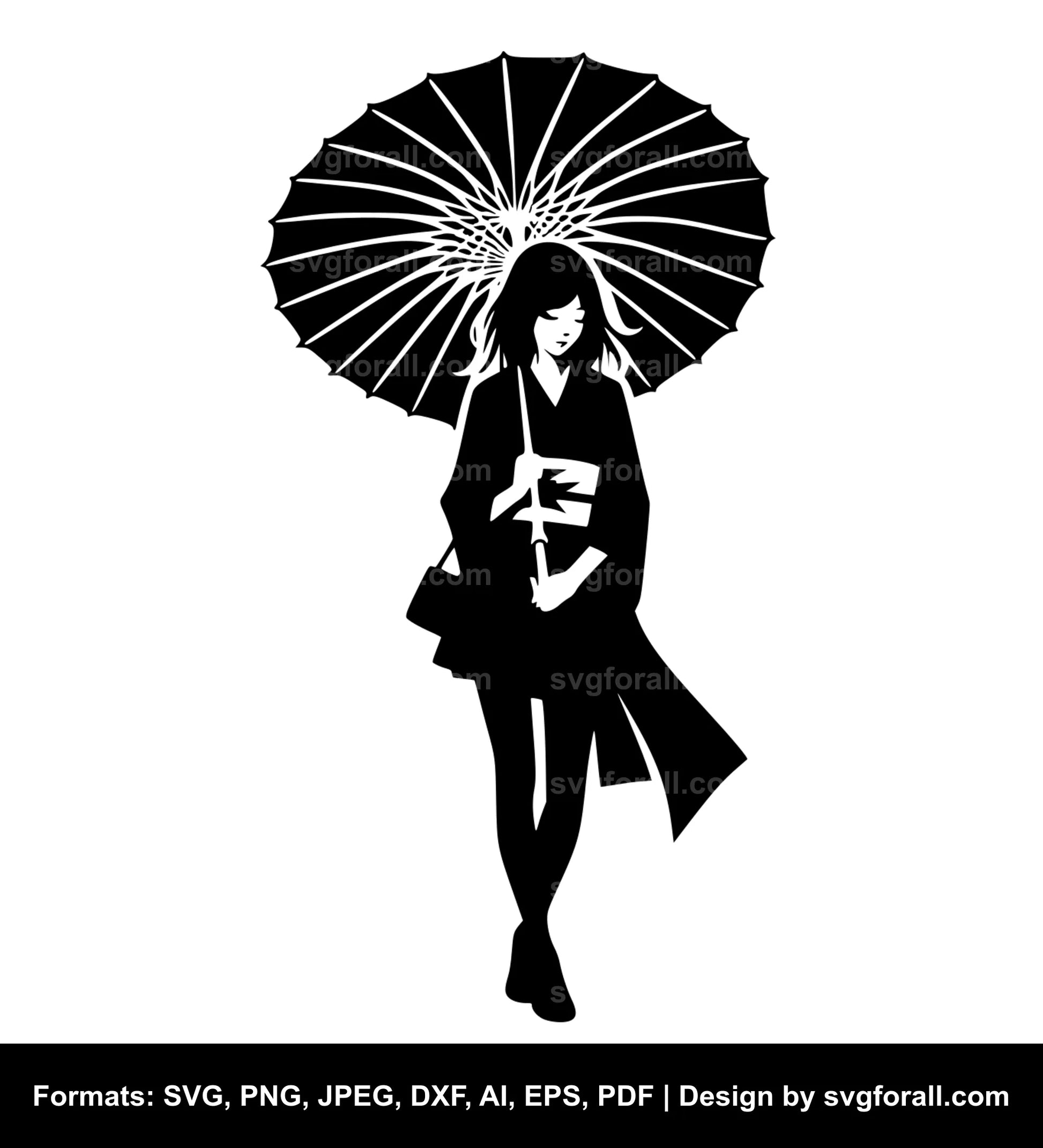 Girl Holding Umbrella SVG Vector