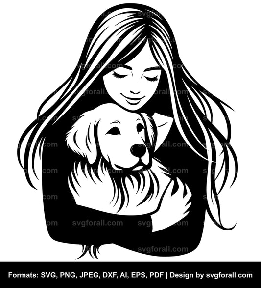 Girl Hugging Dog SVG