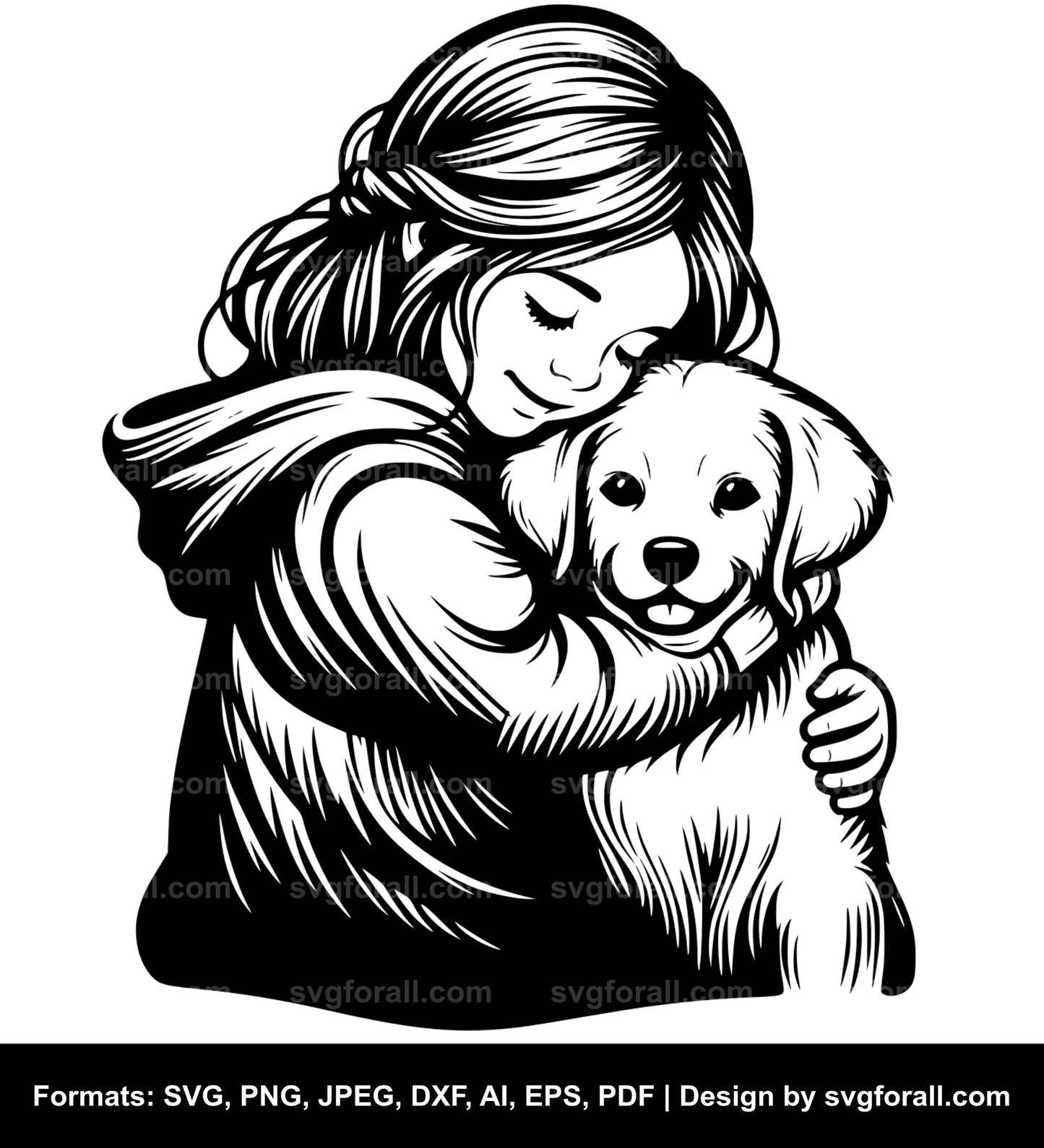 Girl Hugging Dog SVG File