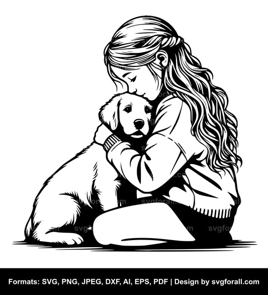 Girl Hugging Dog SVG PNG