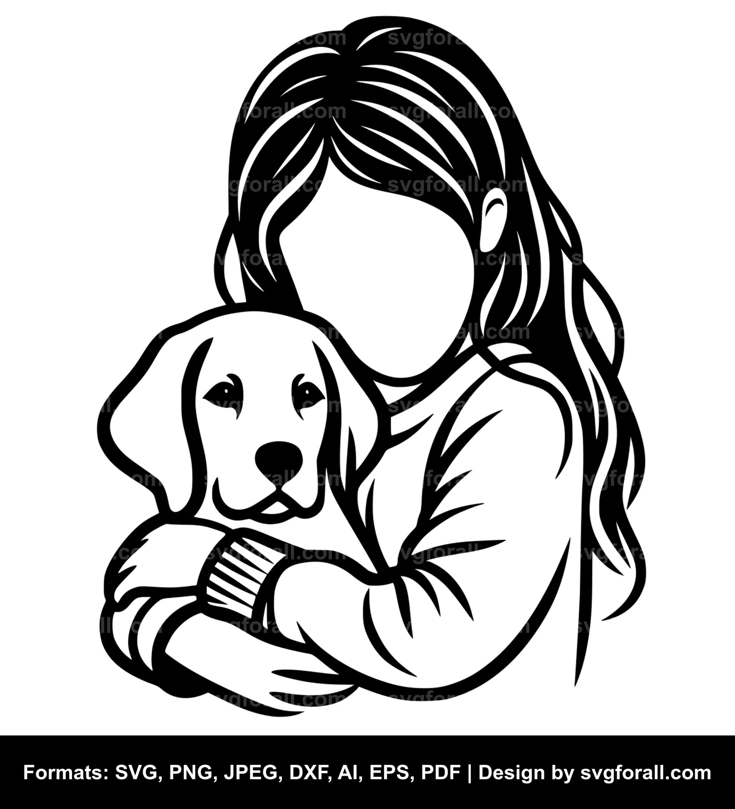 Girl Hugging Dog SVG Vector