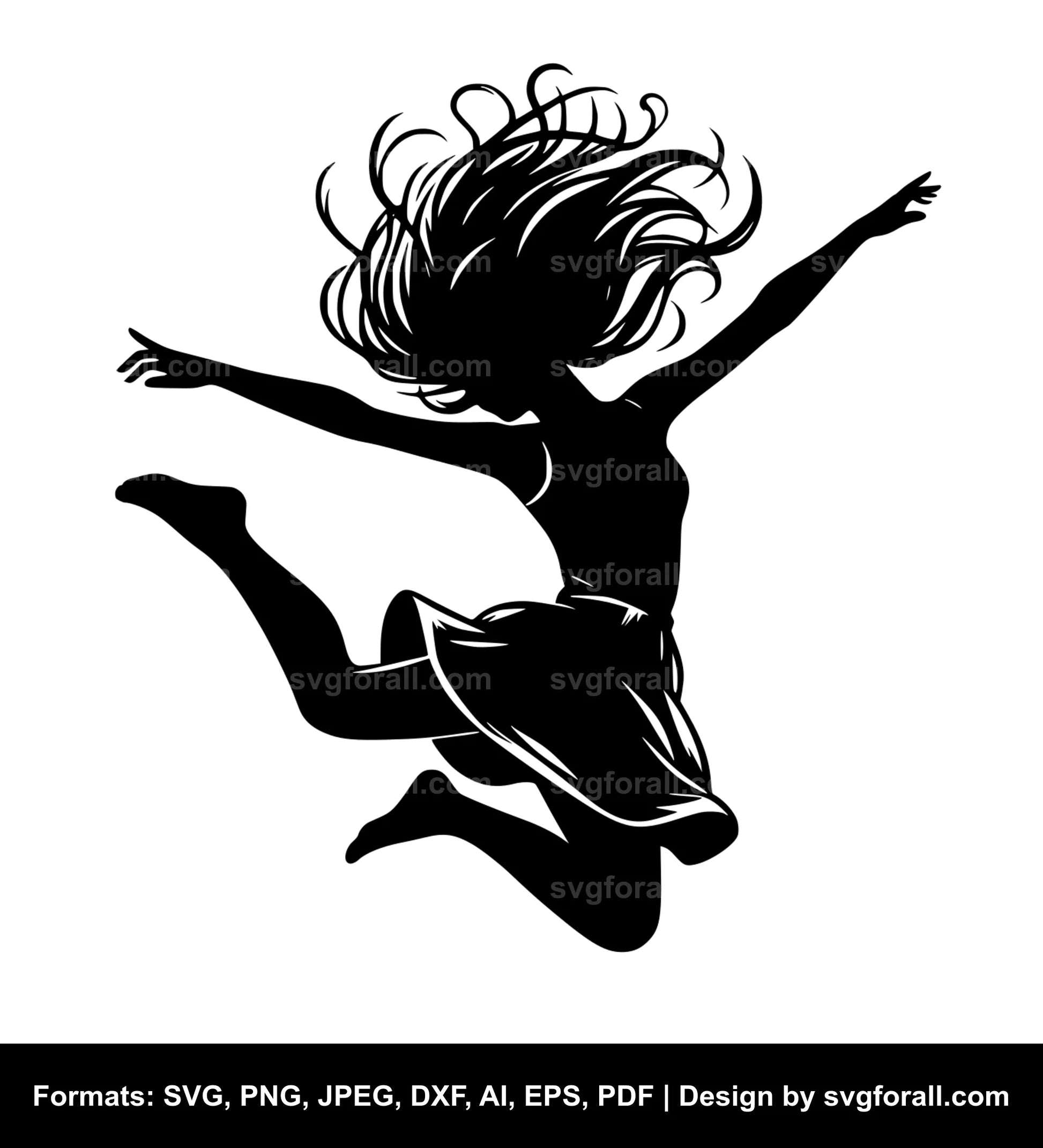 Girl Jumping Black SVG