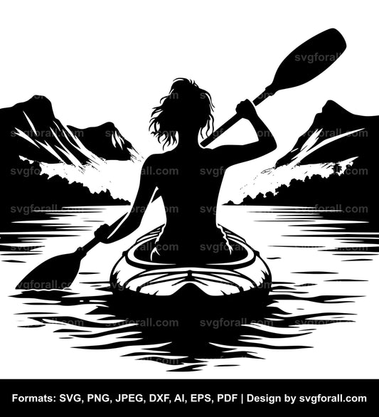 Girl Kayaking Black SVG