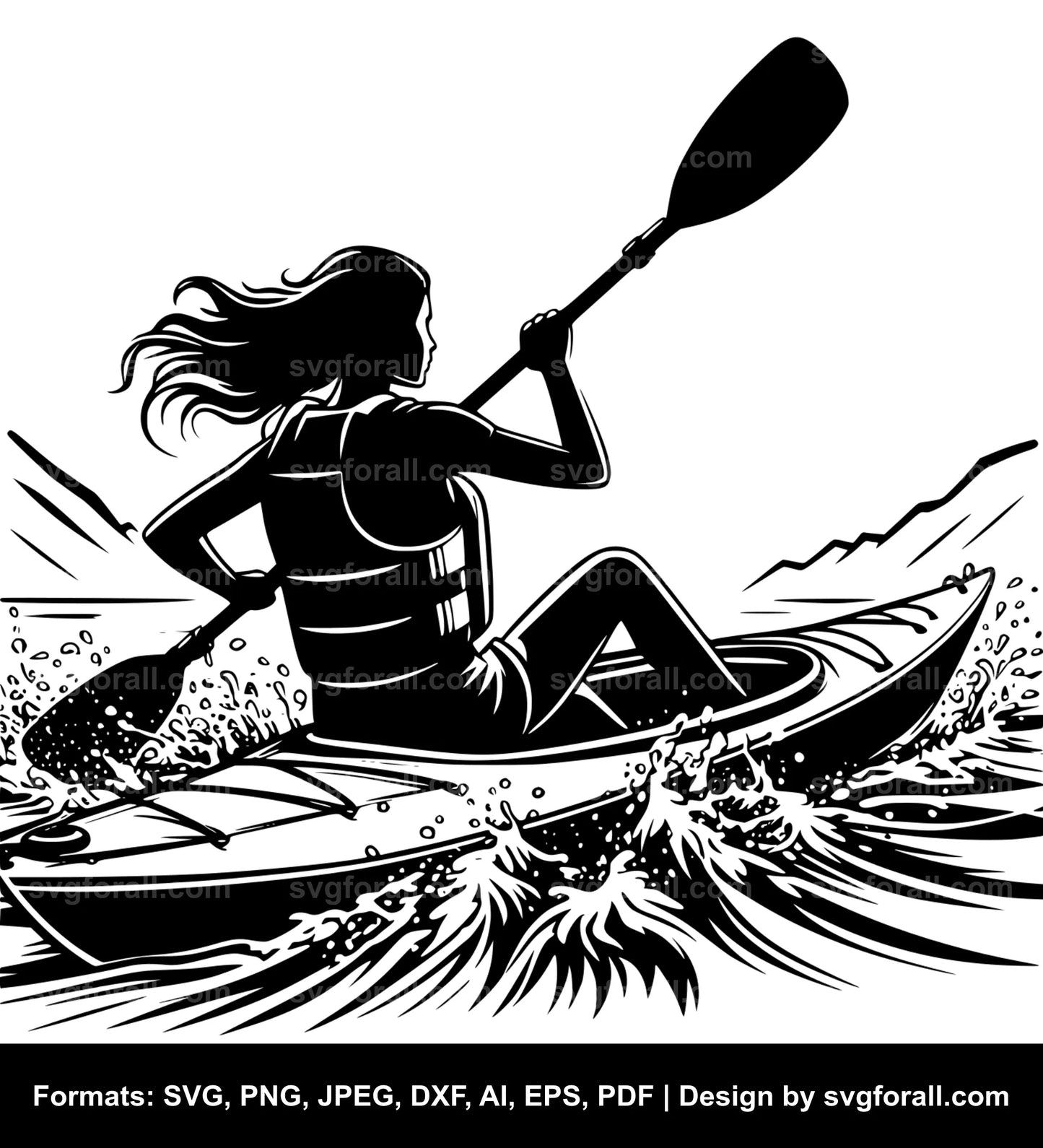 Girl Kayaking Vector SVG